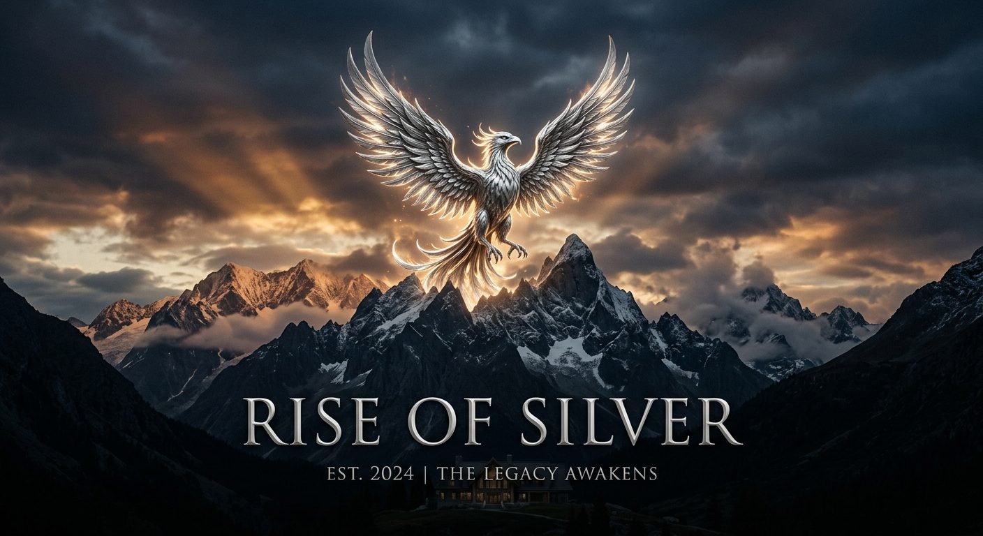Rise of Silver key art — silver phoenix rising over storm-lit mountains